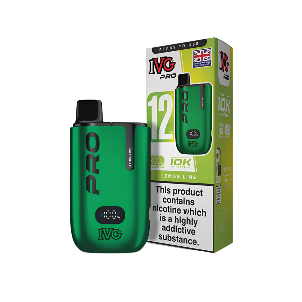 Green IVG Pro vaping device with packaging on a white background