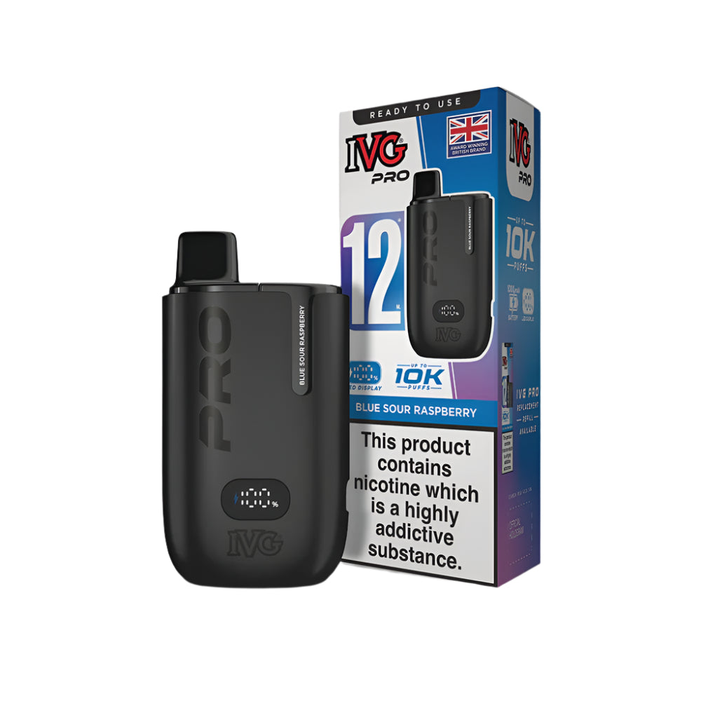 IVG Pro vaping device and packaging on a white background
