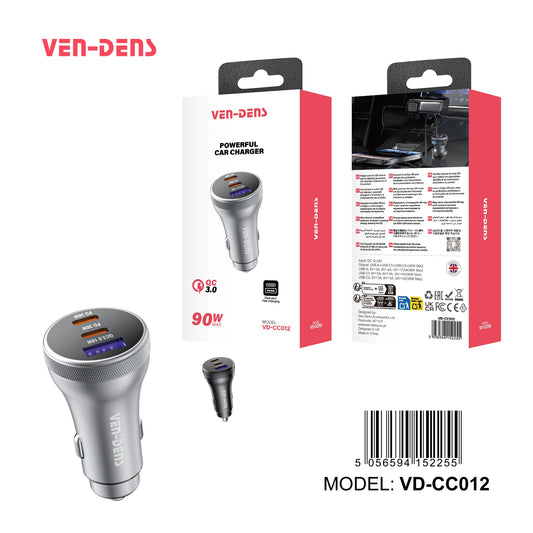 3 Port 90 Watt Powerful Car Charger